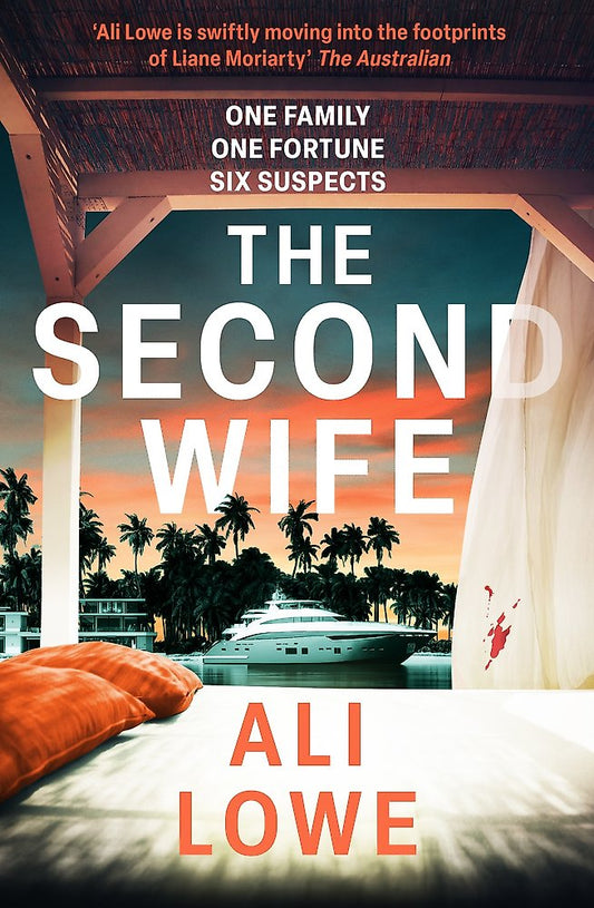 Book cover of 'The Second Wife' by Ali Lowe with a tropical setting and sunset.