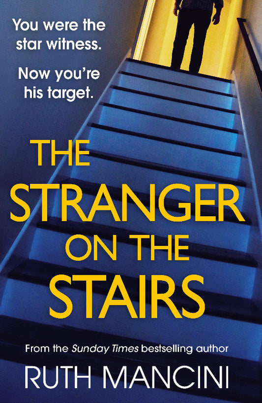 Book Cover for the Stranger of the Stairs by Ruth Mancini shows a male figure at the top of a long flight of stairs