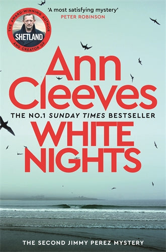 Book cover of 'White Nights' by Ann Cleeves with a beach and bird illustration.